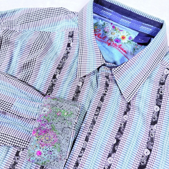Robert Graham LVC Colorful Button Down Shirt Plaid Floral Pattern Menswear - Picture 1 of 9